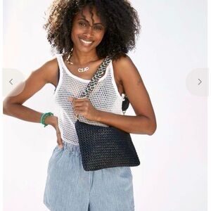 Clare V. Flat Clutch w/ Tabs in Black Rattan